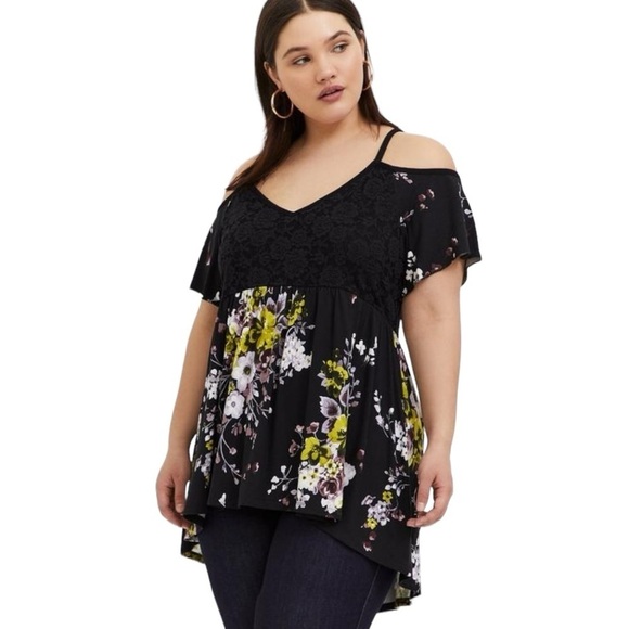 Super Soft And Lace Cold Shoulder Babydoll Top Size 1 - Picture 1 of 3